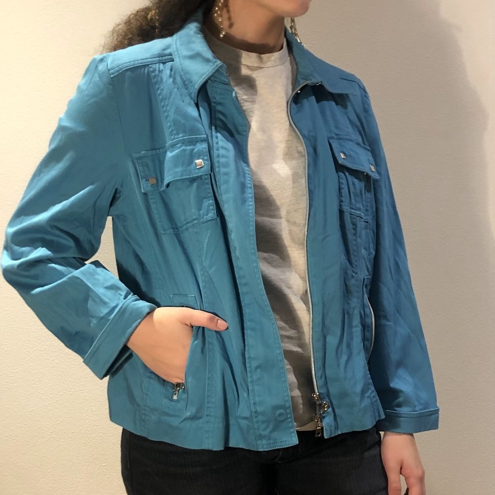 Jones New York Teal Jacket with Silver Details